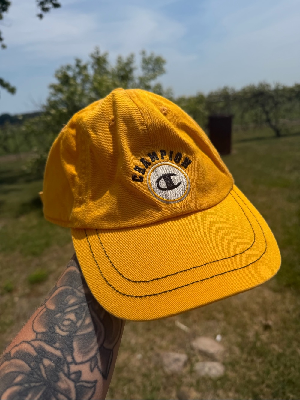 90s Champion Yellow Embroidered Logo Baseball Cap
